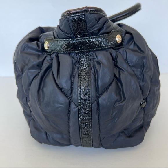 KATE SPADE Stevie Black Quilted Nylon Patent Leather Studded Shoulder Bag Tote - Picture 7 of 15